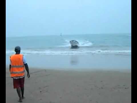 Funny boat accident on the beach
