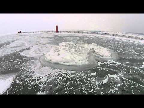 Droning Around a Frozen Grand Haven Michigan