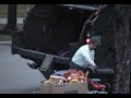Throwing away toys, crushing them in a garbage truck