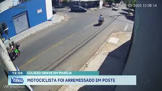 Colisão grave em Marília: motociclista foi arremessado em poste