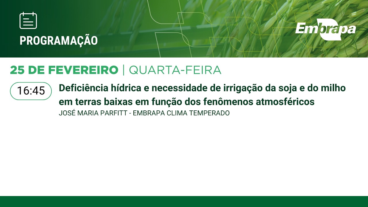 36º AOCA | Deficiência hídrica e necessidade de irrigação da soja e do milho em terras baixas