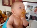 Tim eats thumb and food