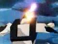 Optimus somersaults over some Decepticons while shooting