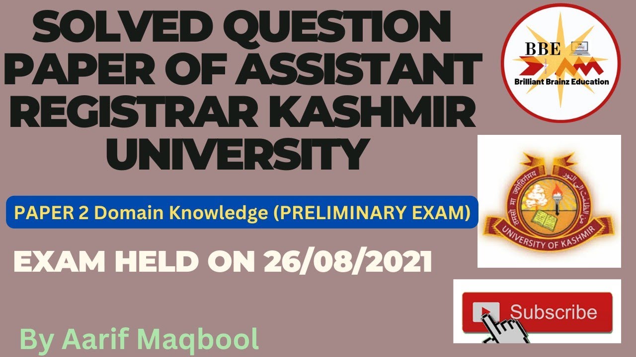 Solved Question Paper of Assistant Registrar Kashmir University|| Exam Held on 26/08/2023| GS Paper2