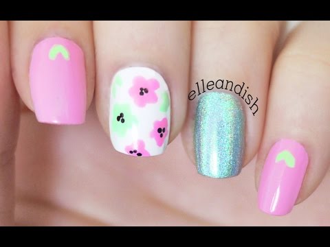 Easy Pink & Mint Flower Nails for Spring
