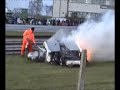 hunter abbott (rob austin racing/ginetta g50 gt4) escapes the burning remains of his car at the opening round of british gt at oulton park, 22nd march 2008.

abbott rolled over the crash barriers after contact with another car. luckily he escaped with only minor burns to his hands.

my footage from the outside of the circuit at cascades. this was later used on the bbc's 