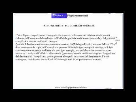 Schema precetto su assegno bancario