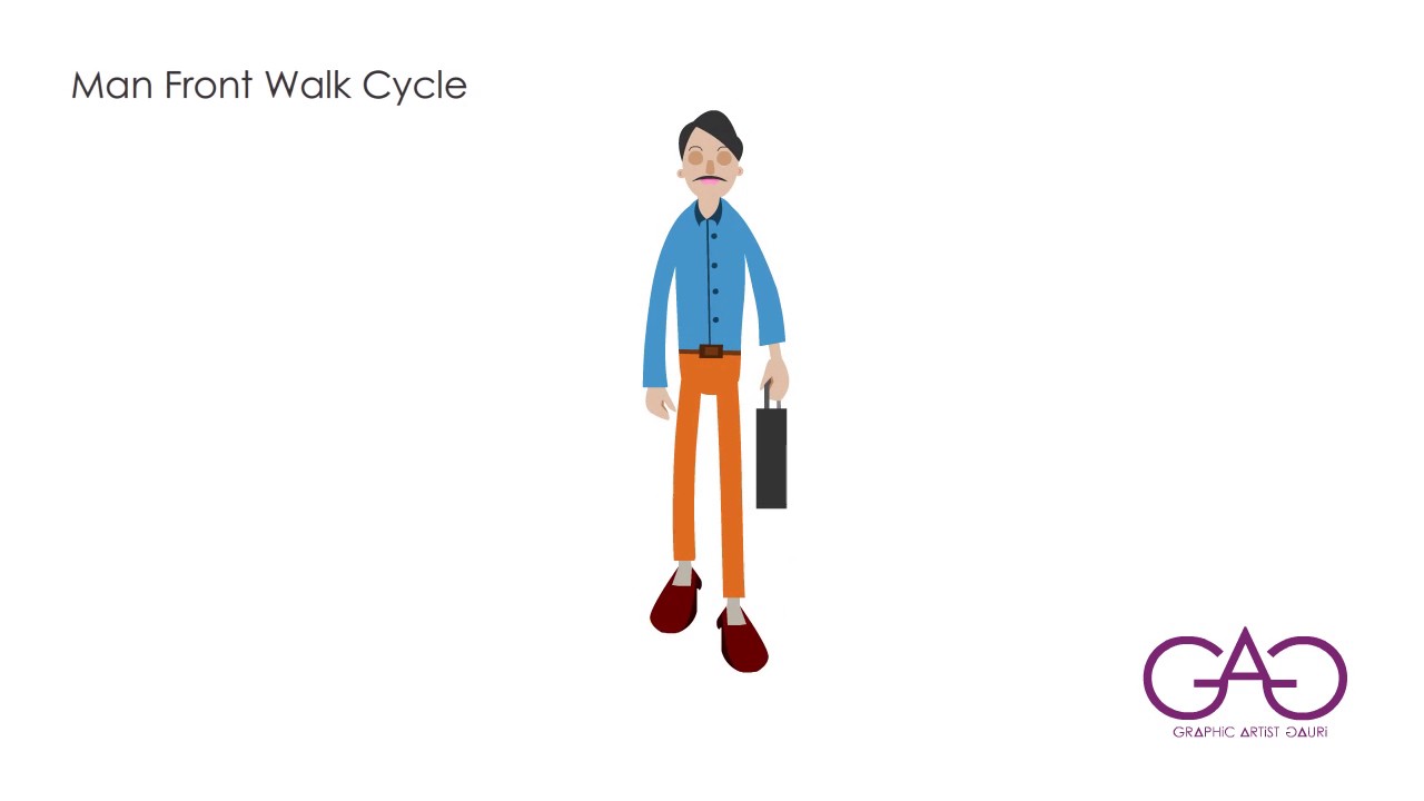 man front walk cycle animation video clip