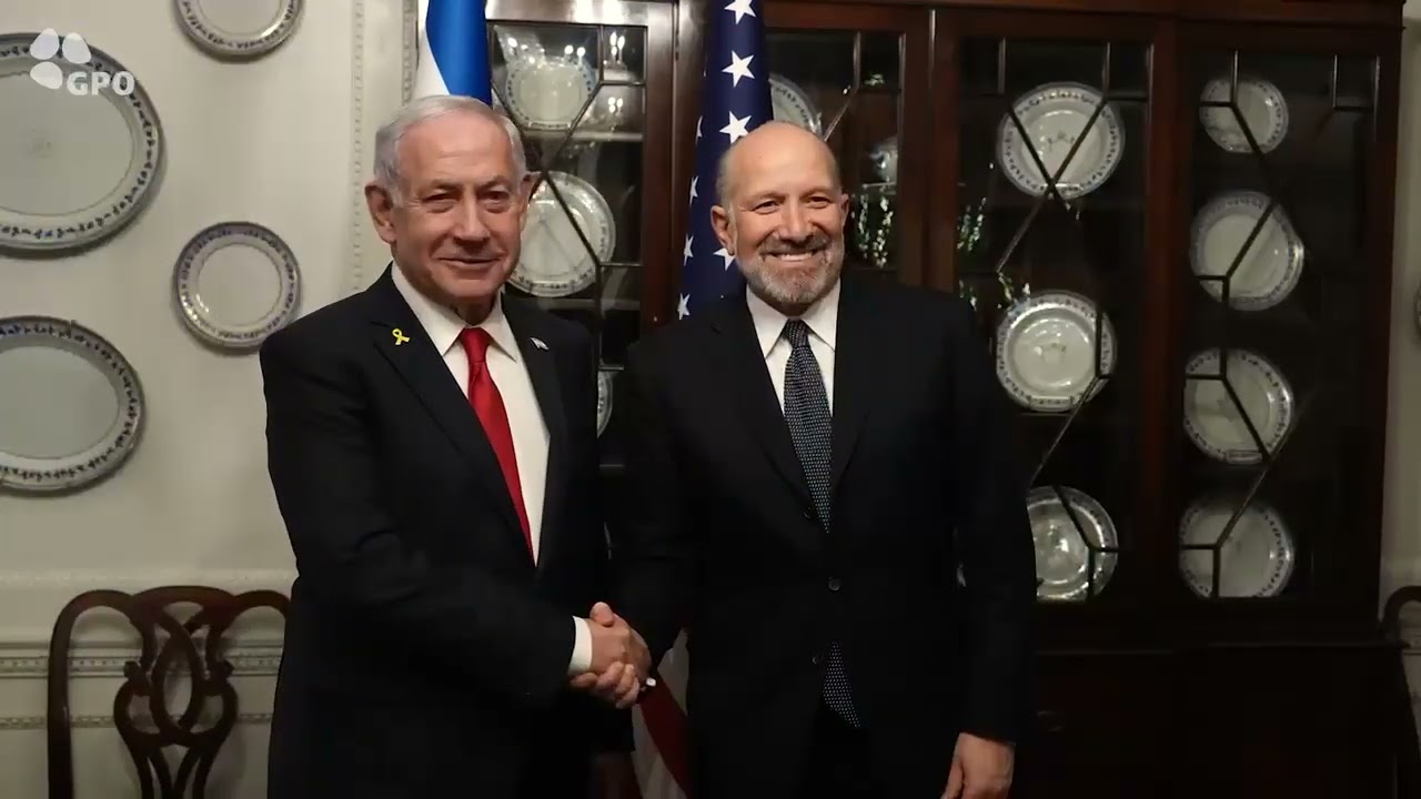 ראש הממשלה בני* נתניהו עם מזכיר המסחר האמריקני הווארד לוטניק, ועם נציב הסחר, ג'יימיסון גריר