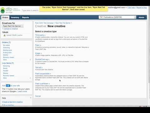 DFP - In this DFP tutorial, internet consultant Ryan Dohrn will show you the second step in creating an order in DFP, loading the creative. Also a quick review of ...