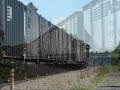 June 11, 2008: 1.15% grade? No problem, NS SD80MAC's 7213 and 7215 on the front and the 7203 and 7216 on the rear take C90's coal up hill. Good RS-3L (a tad overblowing) but bold as can be! (7215 is currently in Horsehead paint, back in summer 2008 it still wore Conrail Livery).