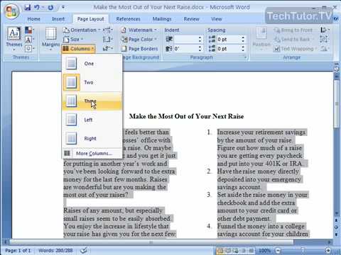 how to create columns in word