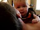 three month old baby goes wild on daddy's neck (teething)
