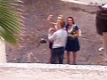 Wobbles dancing outside Deya apartments