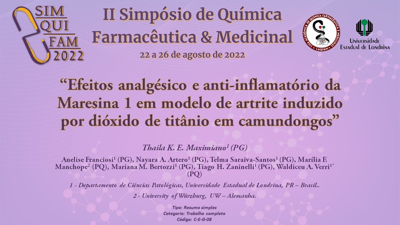 Efeitos analgésico e anti-inflamatório da Maresina 1 em modelo de artrite em camundongos