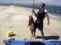 Anacapa Bob lands on the beach with giant Baqueta