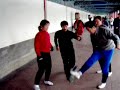 Three Old Chinese playing jianzi (Chinese Hacky Sack) Three Old Chinese playing jianzi (Chinese Hacky Sack)