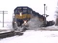IC&E 6212 west hits snow drift at Monroe Center, IL. IC&E 6212 west hits snow drift at Monroe Center, IL.