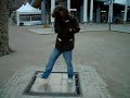 Jumping and tapping on bell floor in a park near the Van Gogh Museum in Amsterdam.