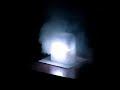 magnesium powder is lit inside a block of solid carbon dioxide, proving you don't need gaseous oxygen in all fires. Taken from Newcastle University's Holmes' lectures 2007