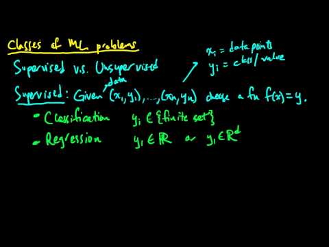 supervised - A broad overview. A playlist of these Machine Learning videos is available here: http://www.youtube.com/my_playlists?p=D0F06AA0D2E8FFBA.