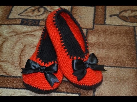 Вязанные тапочки крючком как балетки Вязанные тапочки крючком как балетки