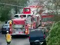 Fire trucks responding to a house fire Fire trucks responding to a house fire