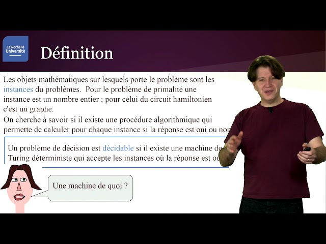 Cliquer pour voir la vidéo :
Décidabilité et complexité 1/4 : Machines de Turing