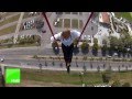 Man Hangs From Helicopter With One Foot! (Bello Nock Circus Sarasota Stunt)