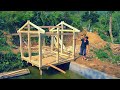 The process of building a solid new hut on the newly built dam - Build a solid wooden frame