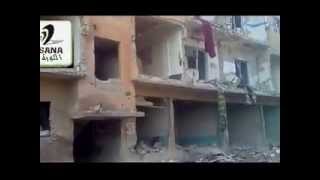 سانا الثورة اثار قصف طيران الميغ على المشروع القديم في مخيم الحسينية بريف دمشق