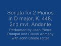 sonata for 2 pianos in d major, k. 448,  2nd mvt. andante
performed by jean pierre rampal and claudi arimany with john steele ritter
do give comments and ratings! :d