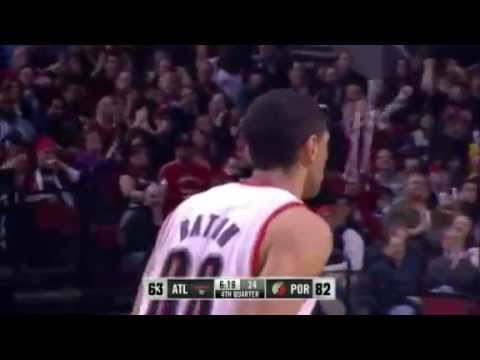 Nicolas Batum powerful baseline dunk on Hawks