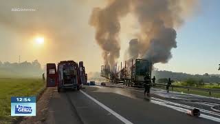 Torre de Pedra: Caminhão fica destruído por fogo