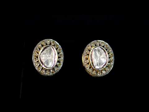 925 Silver/Yellow Gold Plated Polki Diamond Earrings