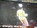 This was the halftime show at the Detroit Pistons vs. Cleveland Cavaliers game at Quicken Loans Arena. The girl is handed plates by Moondog (the Cavaliers' mascot) while she rides a unicycle.