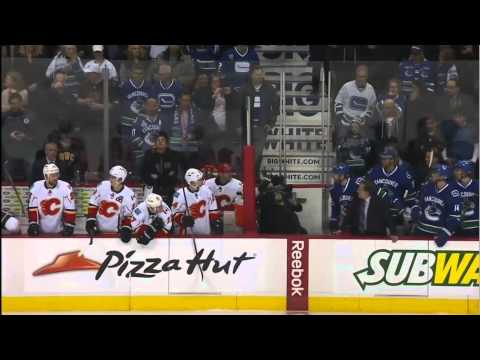 Line brawl 5 min ver. Calgary Flames vs Vancouver Canucks 1/18/14 NHL Hockey.