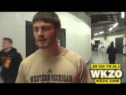 WMU So. Goalie Frank Slubowski tells Carolyn Binder how he stayed calm under pressure in the Broncos' 2-1 shootout win over MSU in the Great Lakes Invitational WMU So. Goalie Frank Slubowski tells Carolyn Binder how he stayed calm under pressure in the Broncos' 2-1 shootout win over MSU in the Great Lakes Invitational