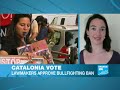 SPAIN - Catalonia lawmakers vote to outlaw bullfighting. Catalonia's parliament has voted to ban bullfighting, becoming the second region of Spain to outlaw the practice following a 1991 ban in the Canary Islands.