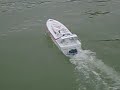 Azimut Atlantic Challenger + Hydrojet 50mm + Zenoah G230 avec 2 moteurs électriques pour le ramener en cas de panne.Essaie après remise en état, il n'avait pas tourné depuis 8 ans.