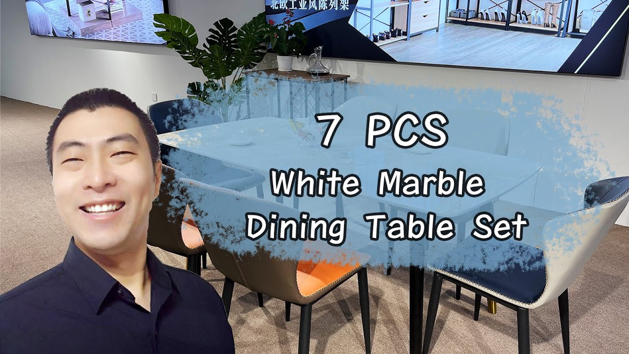 7 piece White Marble Dining Table Set - Raymond