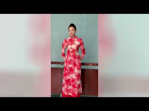 Áo dài ôm voan hoa tay phồng