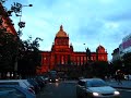 Prague Travel: Orange Glowing Czech National Museum at Sunset