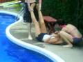 Staci being thrown into pool