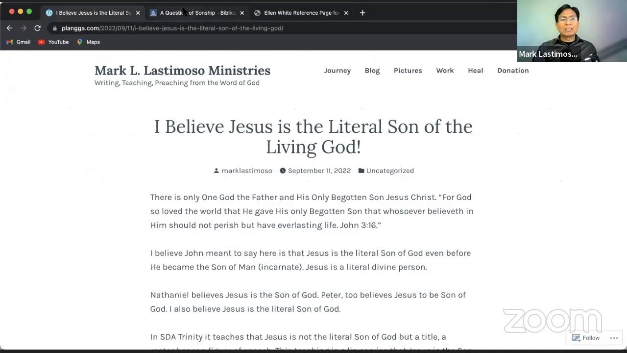 Mark Lastimoso | SDA Trinity Teaches JESUS NOT the Literal SON of God. I Believe He Was!
