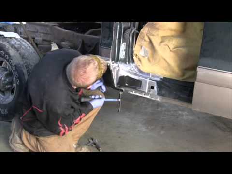 Installing a cab corner rust repair panel using panel bond adhesive