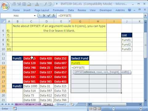 how to use the offset function in excel