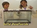 Two little mad scientists investigate Helium and Sulfer Hexafluoride. Rosie and Anna study Helium, a gas that is lighter than air, and Sulphur Hexafluorid (SF6), an inert gas that is much heavier than air. Just like the internet famous University of Bonn Physics Department Demonstration (Physikshow Uni Bonn) and Science Day displays they are able to magically float a small ship made of aluminum foil above the ground on a blanket of gas and then sink it by pouring the gas into the boat with a beaker. This is also known as the invisible water effect. Helium has the well known effect of raising the pitch of the voice. S6F has the opposite effect and lets you say things like 