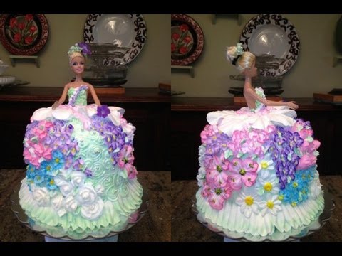 Barbie Doll Cake How to decorate a Barbie Doll/Princess Cake with icing- flowers