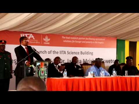 IITA - President Jakaya Mrisho Kikwete makes his speech when officially opening the Science Building of the International Institute of Tropical Agriculture (IITA) a...